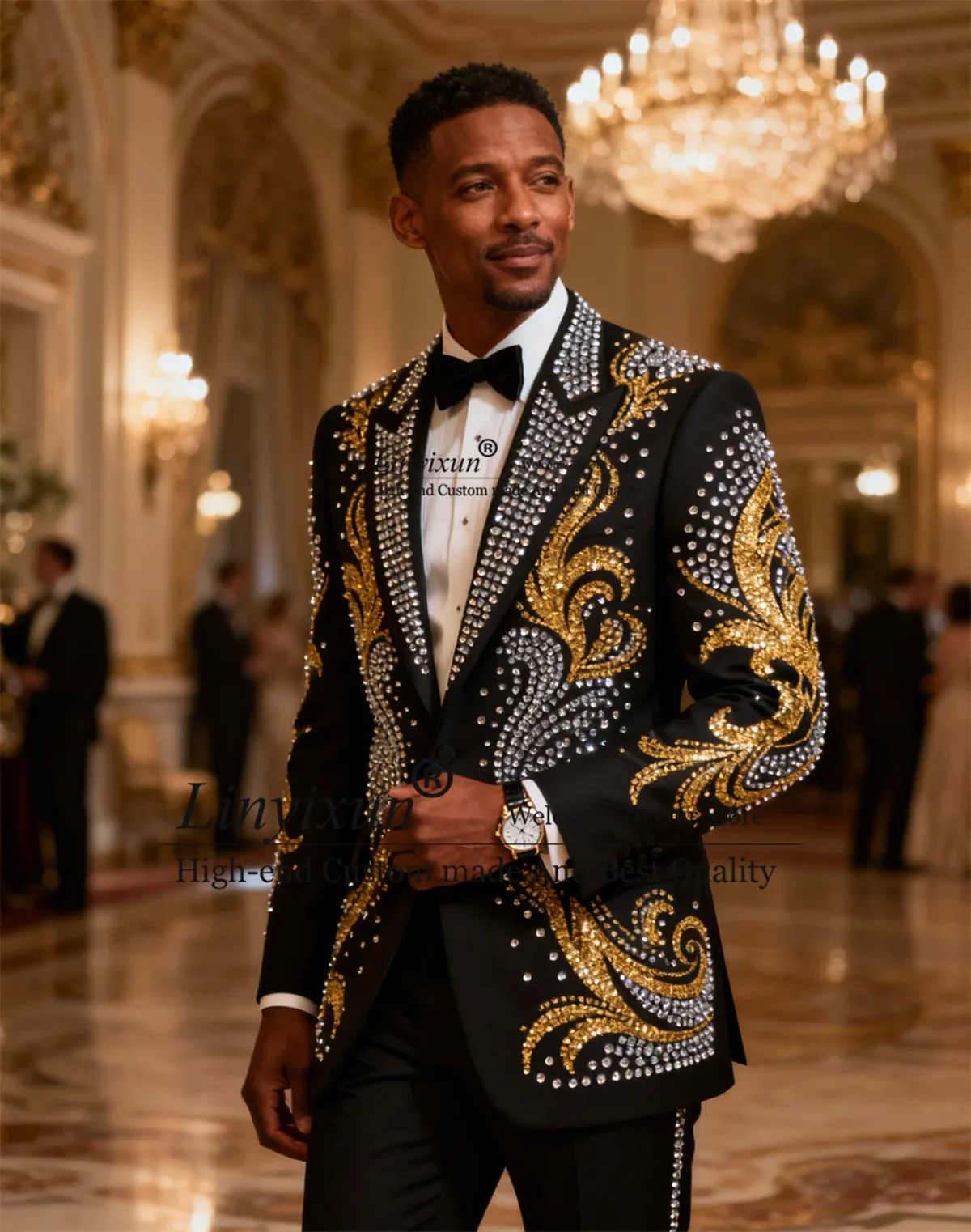 

Sparkly Ornament Rhinestones Men Suits 2 Pieces Sets Groom Male Blazers Customized Wedding Tuxedos Slim Fit Party Costume Homme