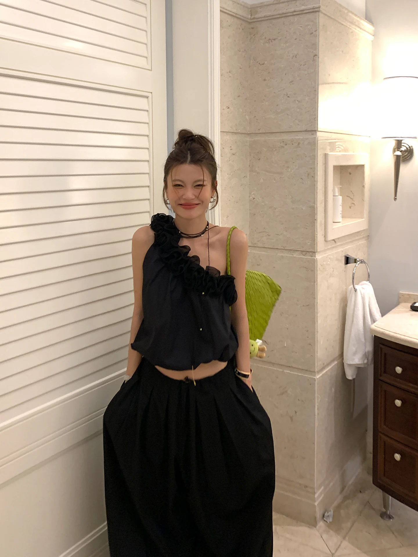 

DULA Good Home Wed Spicy Girl Single oulder Vest Women Summer Wide Leg Pants Set Floral 3D Print Two-Piece Suit