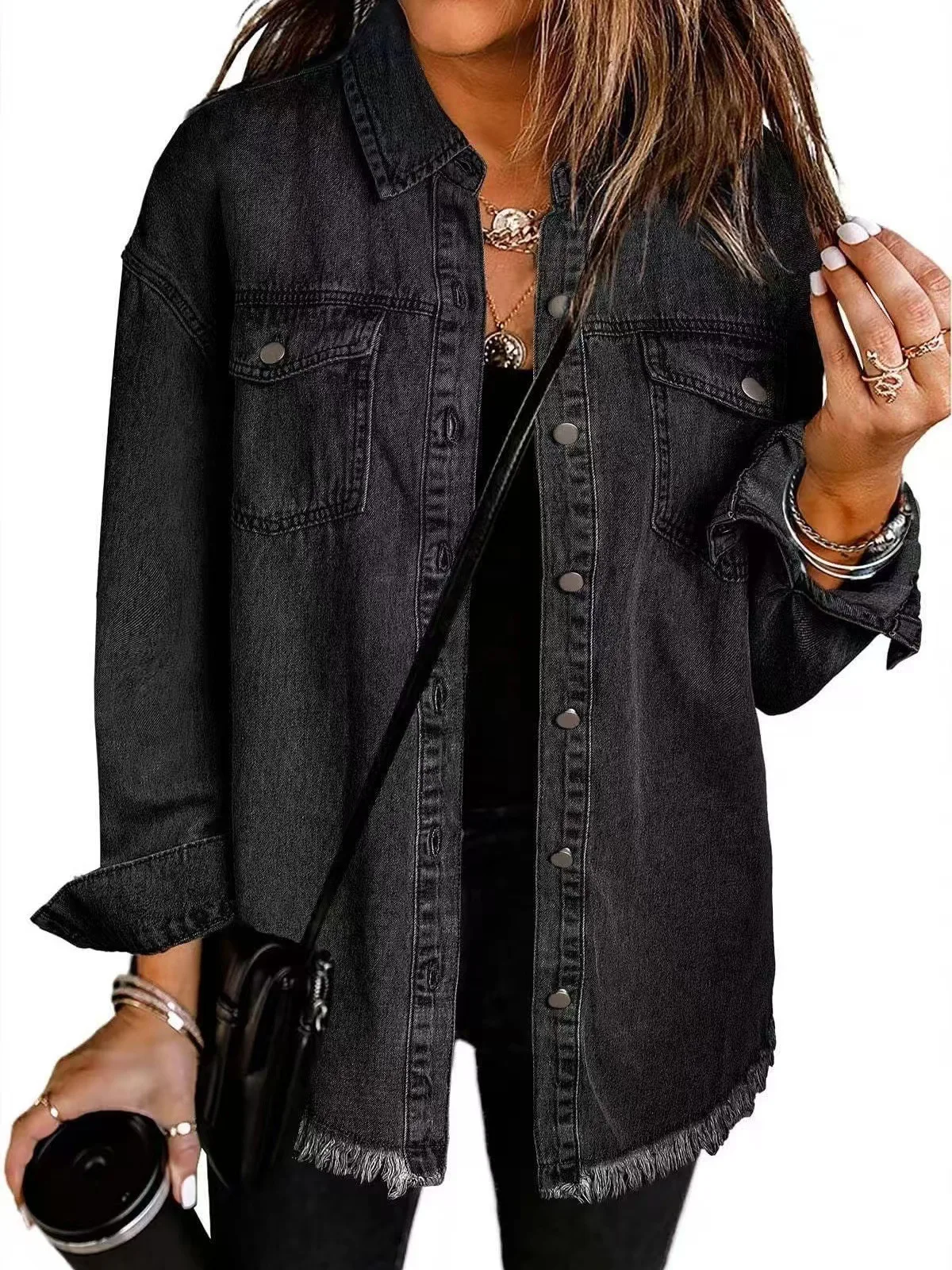 Women's Trendy Washed Denim Jacket New Spring Autumn Trimmed Edges Casual Classic Fit Jeans Jacket for Ladies
