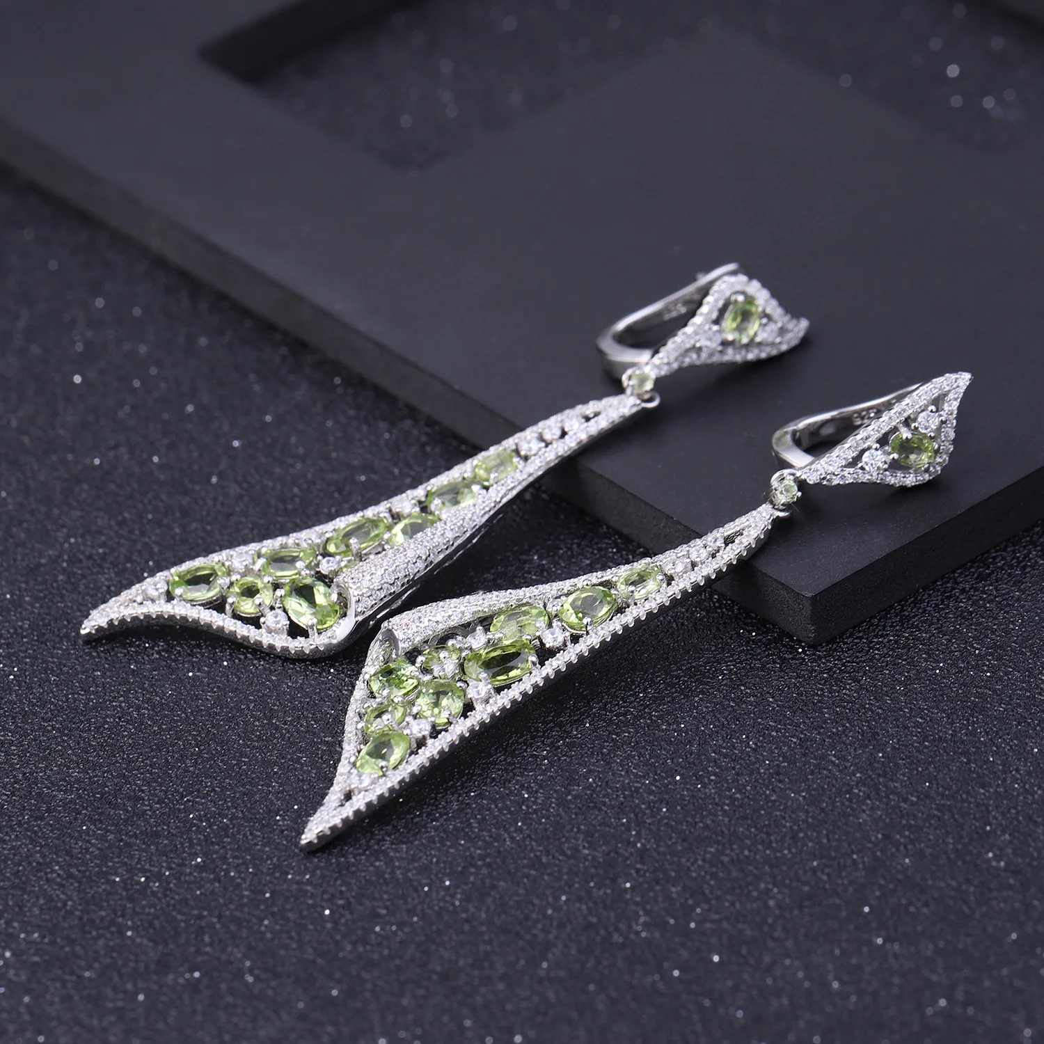 S925 Silver Natural Peridot Garnet Earrings, Colorful Gemstone Dangle Luxury Statement Jewelry Gift for Women