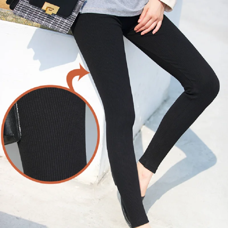 ฤดูหนาวกางเกงขายาวผู้หญิงสูงเอว Ribbed Leggings Thicken Fleece กางเกง Casual Slim สียืดหยุ่น Tights