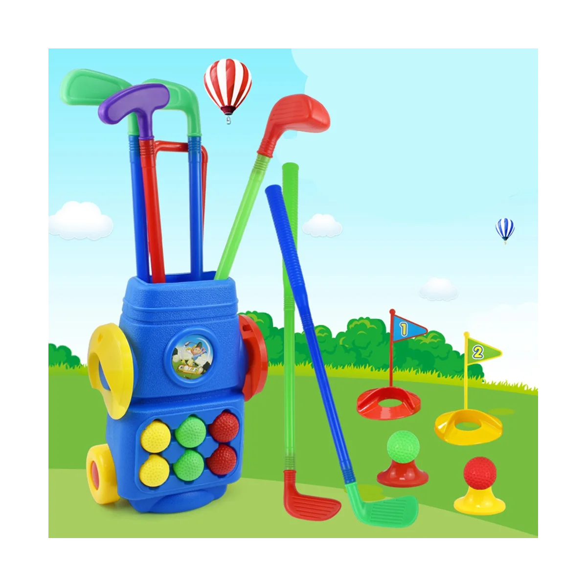 Ensemble de golf pour tout-petits avec 3 bâtons de golf Ik3, 2 trous d'entraînement, voiturette de golf, jouets de sport, cadeau pour les enfants