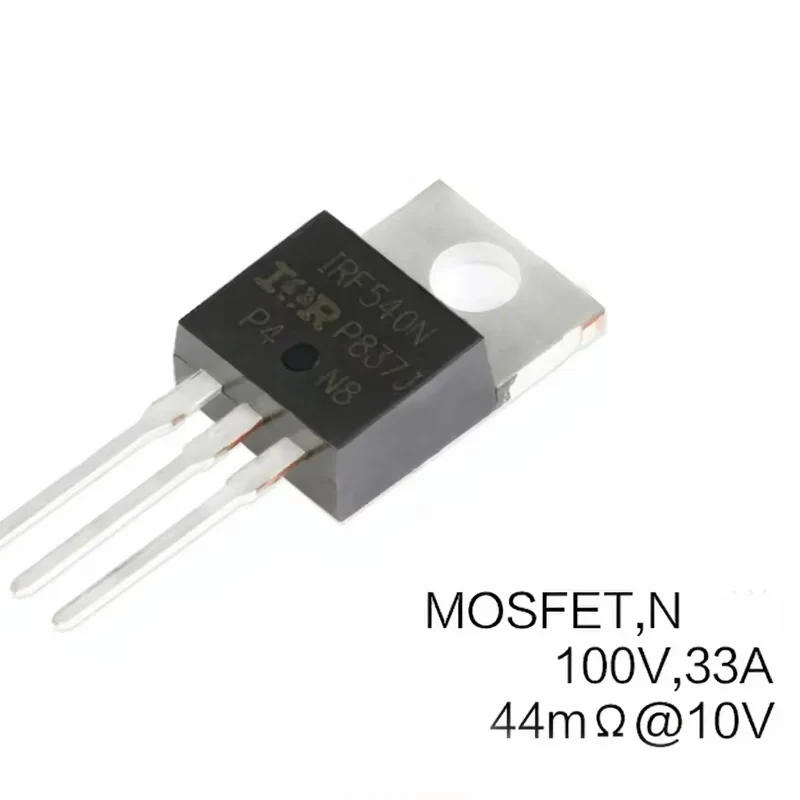 10pcs Genuine New IRF540NPBF TO-220 Through Hole N Channel Power MOSFET 100V 33A Low Rds on Fast Switch Field Effect Transistor