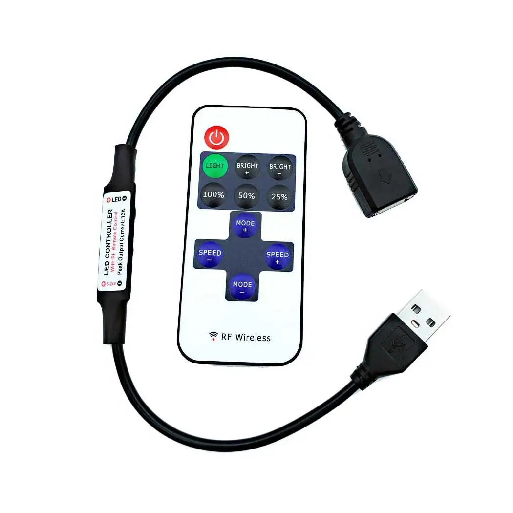 11 مفاتيح LED قطاع تحكم صغير باهتة RF عن بعد 5-24 فولت USB واجهة تحكم 5050/2835 لون واحد LED قطاع
