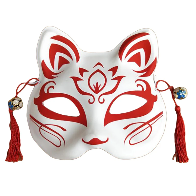 Anime Demon Fox Mask Hand-painted Japanese Mask Half Face Mask Masquerade Festival Ball Kabuki Kitsune Masks Cosplay Prop