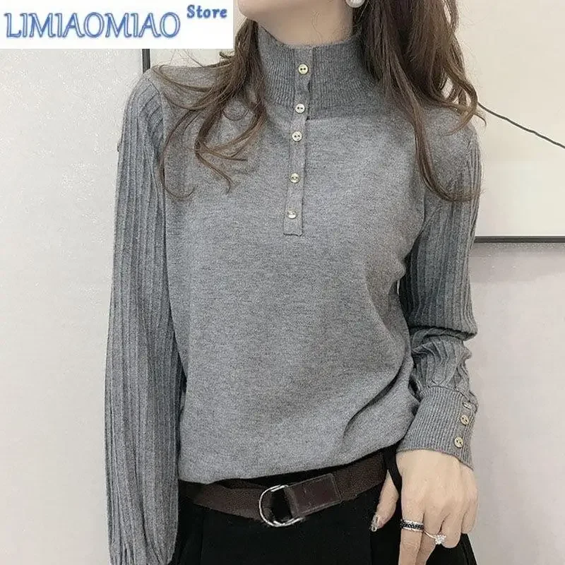 

Loose Belly Covering Sweater Long Sleeved Bottom Sweater Women's Knitwear Autumn and Winter Versatile Lantern Sleeve Lady Top