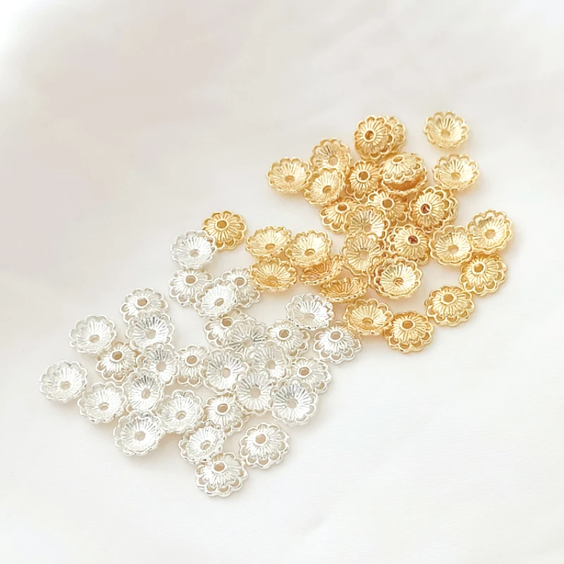 50 Pieces New 14K Copper Clad Gold Clad Silver Exquisite Hollow Flower Set 8mm Lace Cap Spacer Handmade DIY Jewelry Accessories