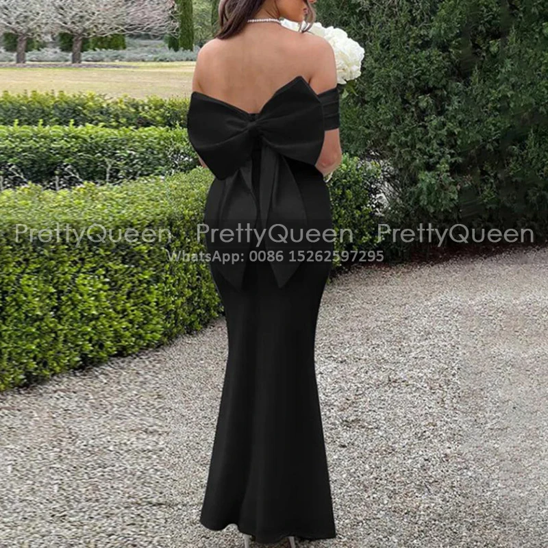 Customized Off Shoulder Mermaid Bridesmaid Dresses With Bow Plus Size Women Long Trumpet White Wedding Party Dress Maid Of Honor