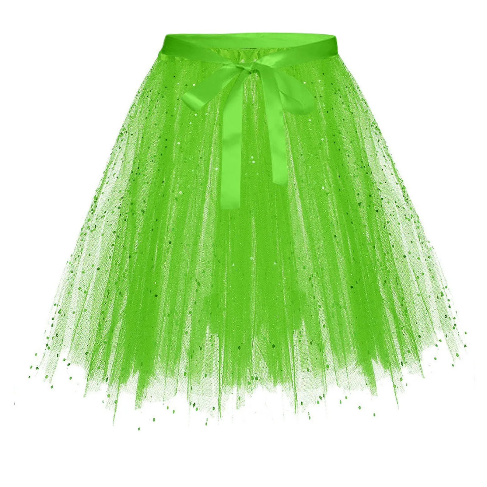 

Women's Sequined Mesh Skirts For Adults 3-layer Dance Tutu Skirt With Belt Fashionable Solid Color Lace Up Bow Puffy Skirts