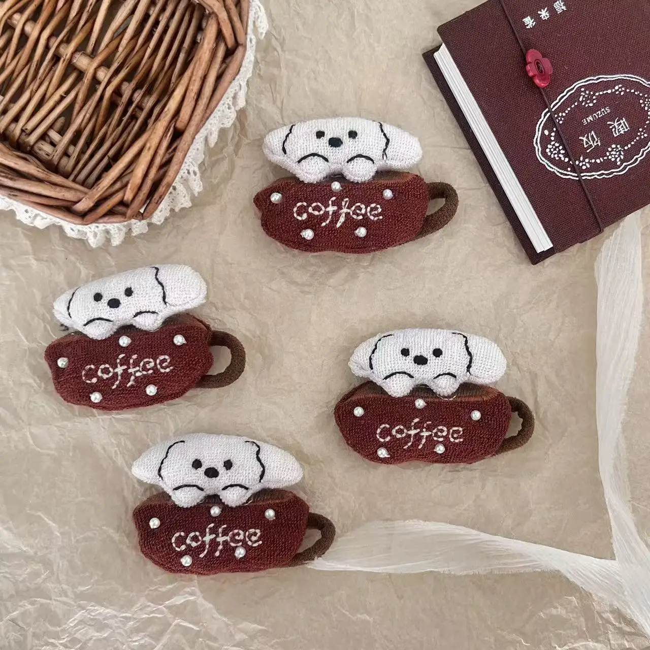 

Korean Coffee Puppy Brooch 1PCS for Women Cotton Filled DIY Hair Clip Clothing Shoe Sock Half Finished Material Decor Durable