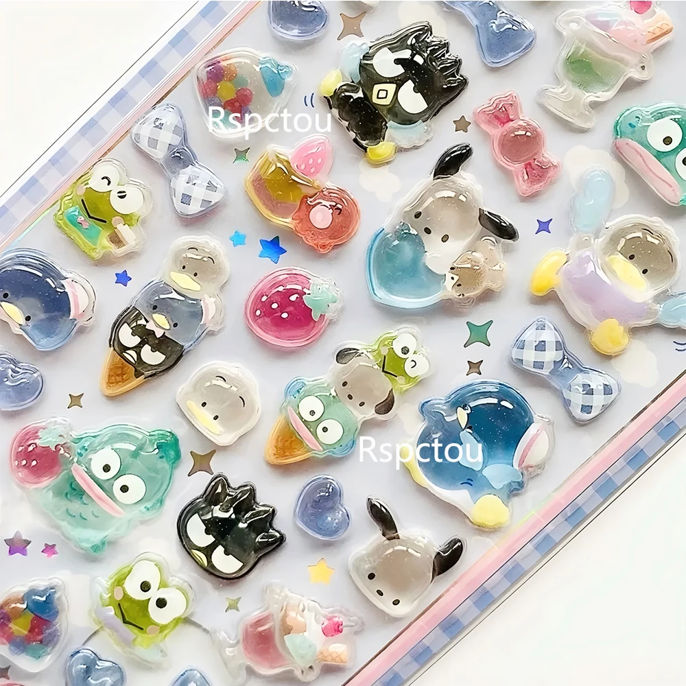 Pegatinas 3D de Anime Sanrio, Kuromi, Pochacco, My Melody, Cinnamoroll, Hangyodon, Calcomanías para Laptop, Decoración Linda, Pegatina de Cristal en Relieve, Juguete