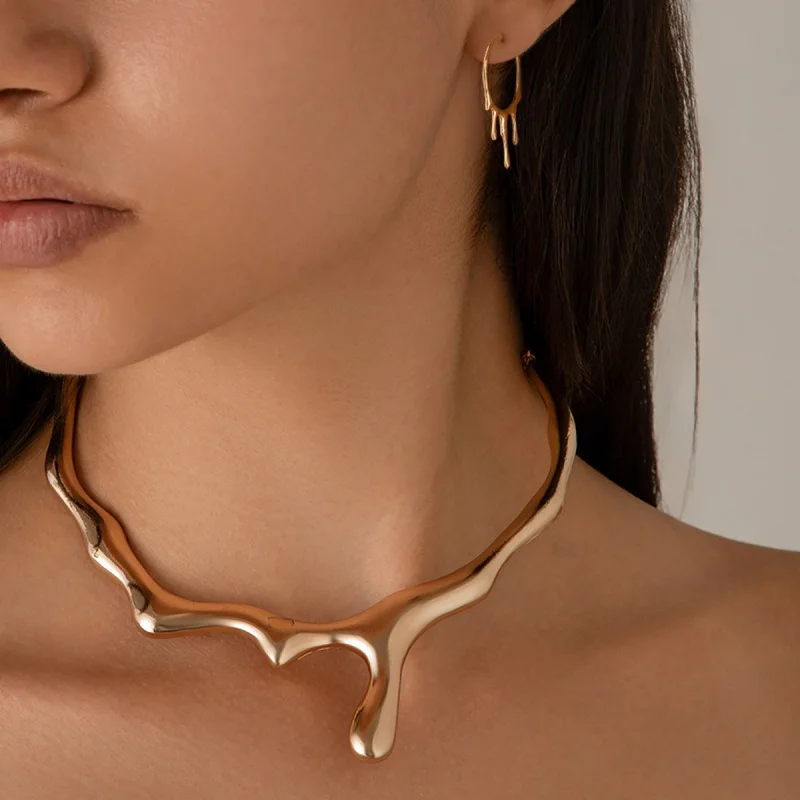 Lava Water Drop Liquid Metal Collar Simple Round Ring Irregular Choker Necklace