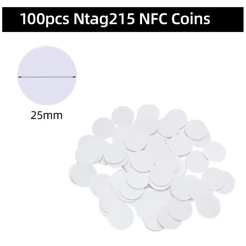5YOA 100 stks 10 stks NFC Kaart Ntag215 Kaarten Munten Badge 215 Chip Sleutel 13.56 MHz Ultralight Universele ISO IEC14443A 25mm Waterdicht