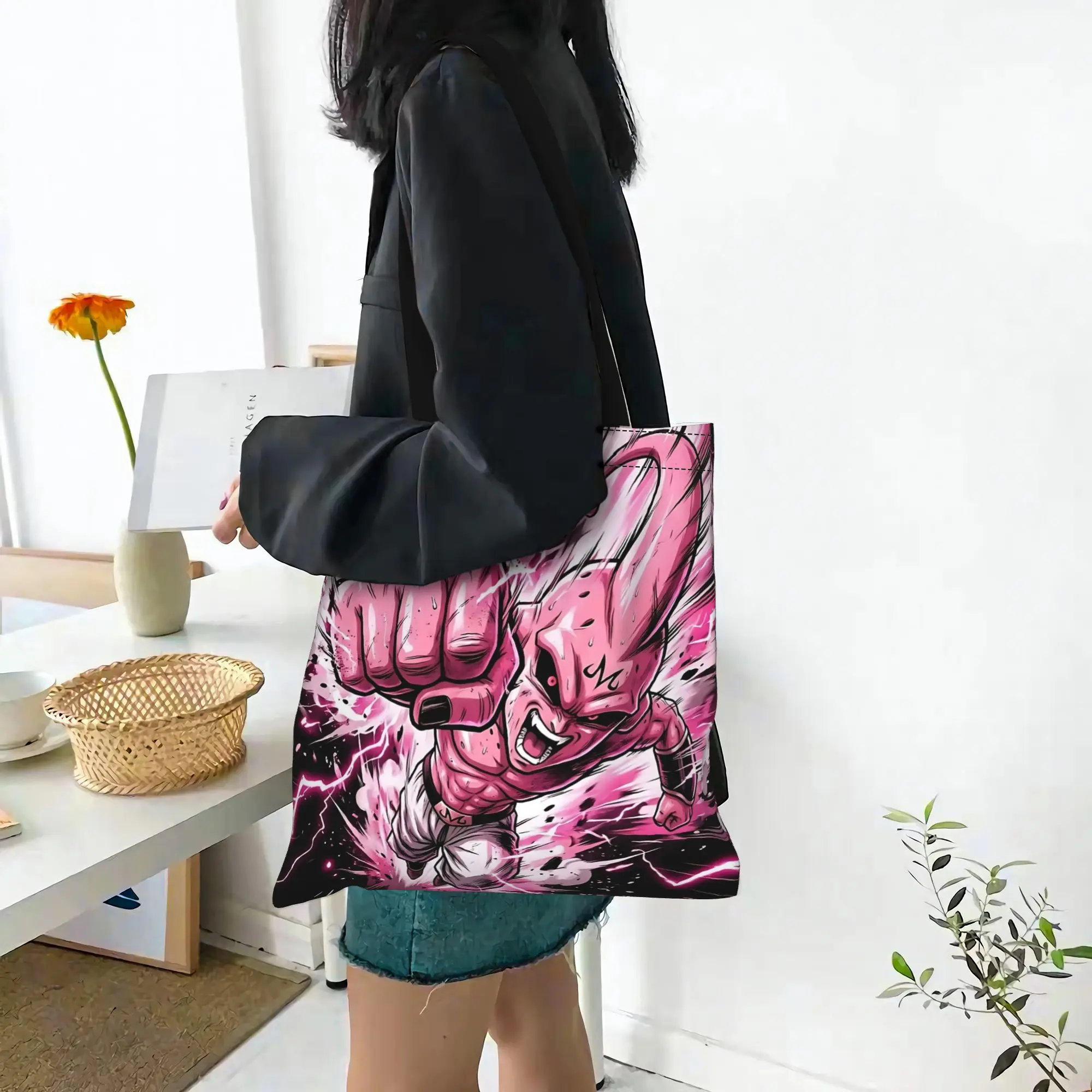 Customized Dragon Ball Majin Buu Energy Fist Fluid Women's Bag Campus Handbag Large Capacity  Canvas Tote Bag Foldable Chic
