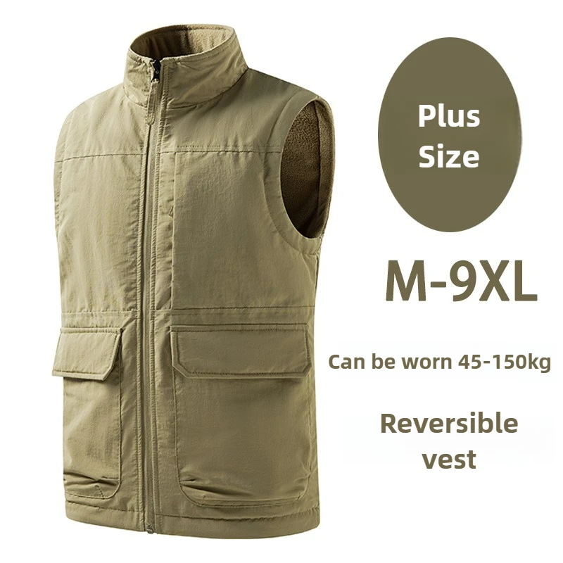 

Новинка 2025 года, жилет M-9XL для 150 кг, мужские зимние куртки без рукавов, зимнее теплое пальто, жилет, мужской повседневный однотонный жилет, верхняя одежда, жилет
