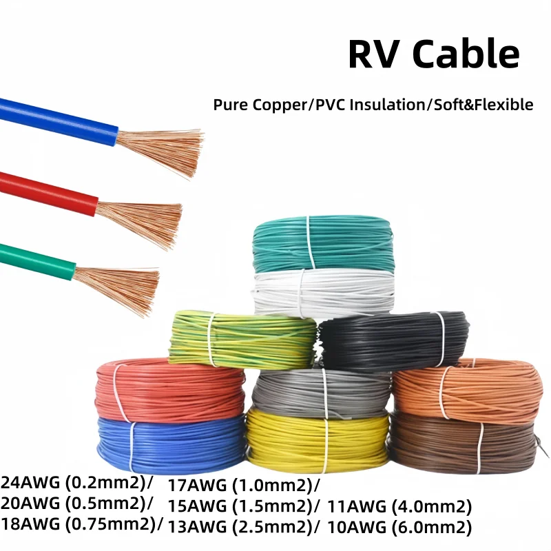 

RV Copper Wire Flexible Cable Electric PVC Electrical Cable 300/500V Single-Core Multi-Strand Flexible Wire For Car Audio Wires