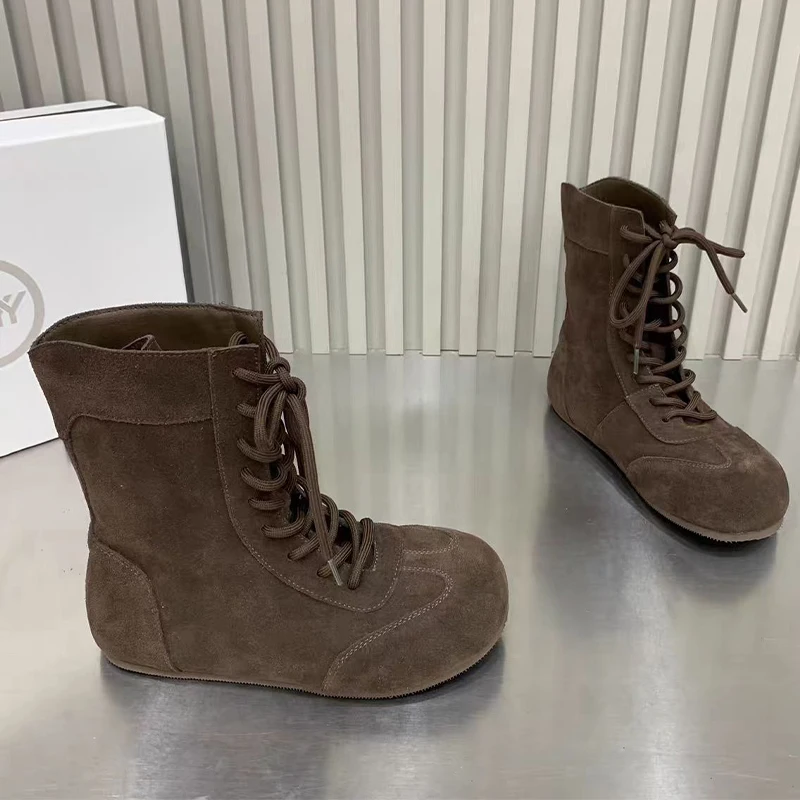 

New Ankle Boots for Women Suede Flats Lace Up Sport Shoes Fashion Designer Woman's Botas Winter Cozy Brand Boots Para Mujer