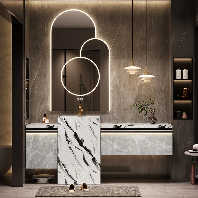 &c Solid wood bathroom cabinet, wash basin,  wall-mounted drawer, dressing table with wash basin, LED mirror set with lights