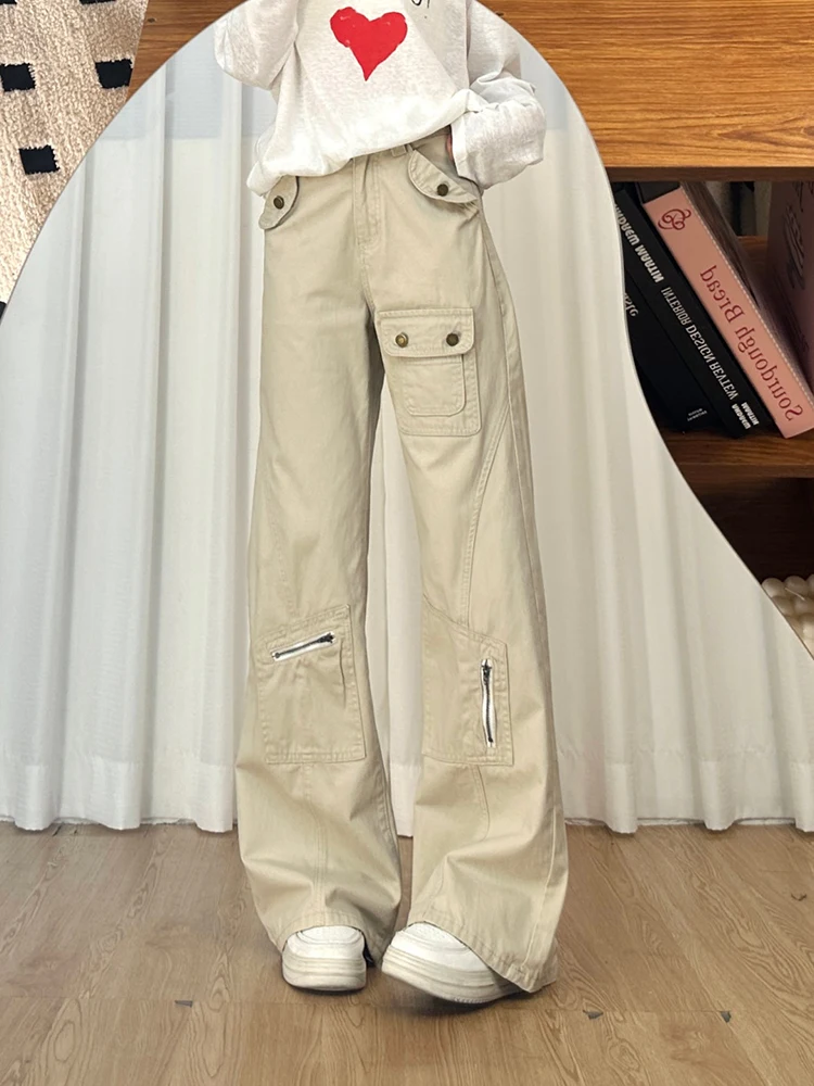 

Джинсы женские широкие цвета хаки с высокой талией, осенне-зимние, в стиле Spicy Girl, длина в пол