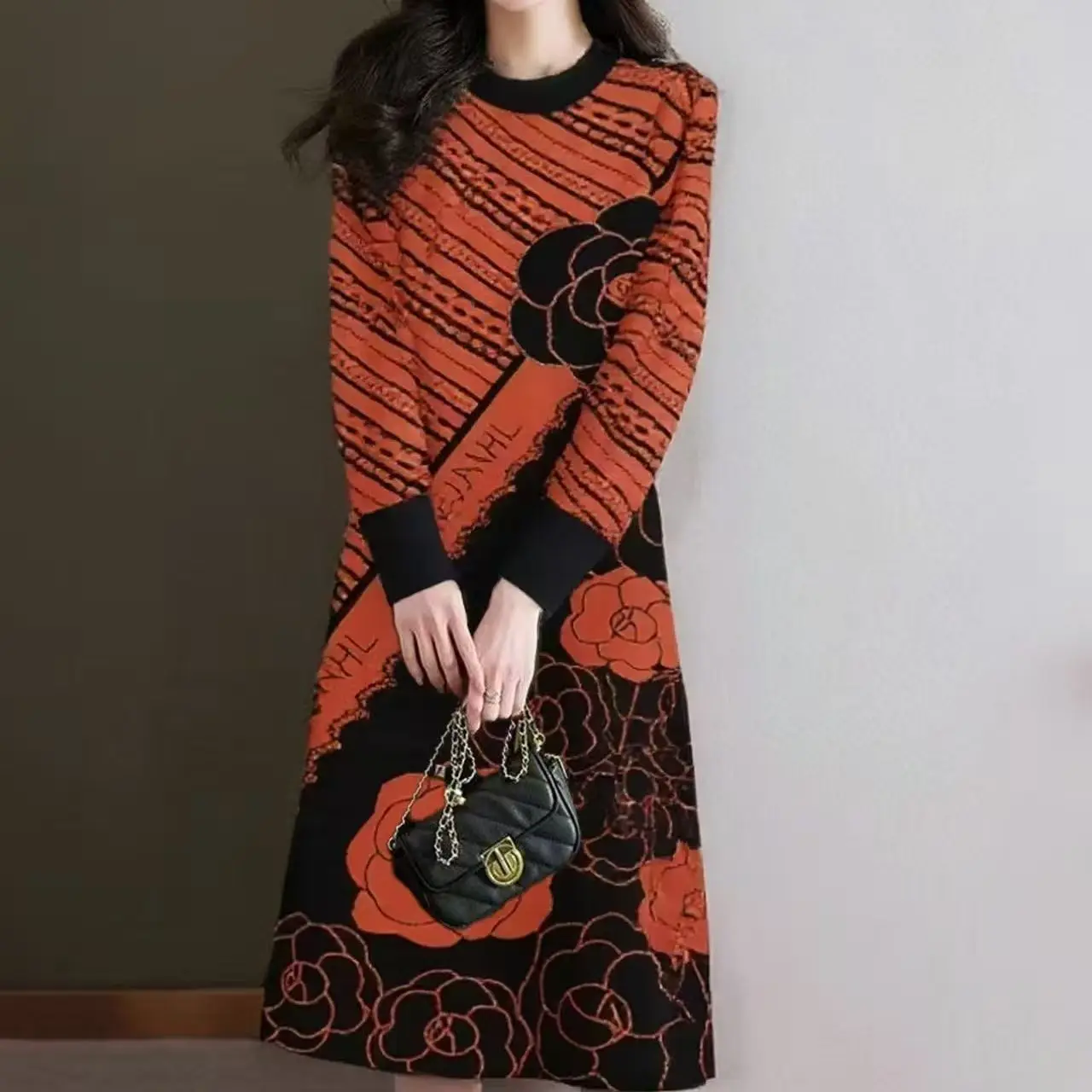 Schwarze Wollstrick-Pullover mit Punkten, elegant, lässig, für Damen, 2025, koreanisches Vintage-Hepburn-Kleid, Herbst-Winter-Pulloverkleid