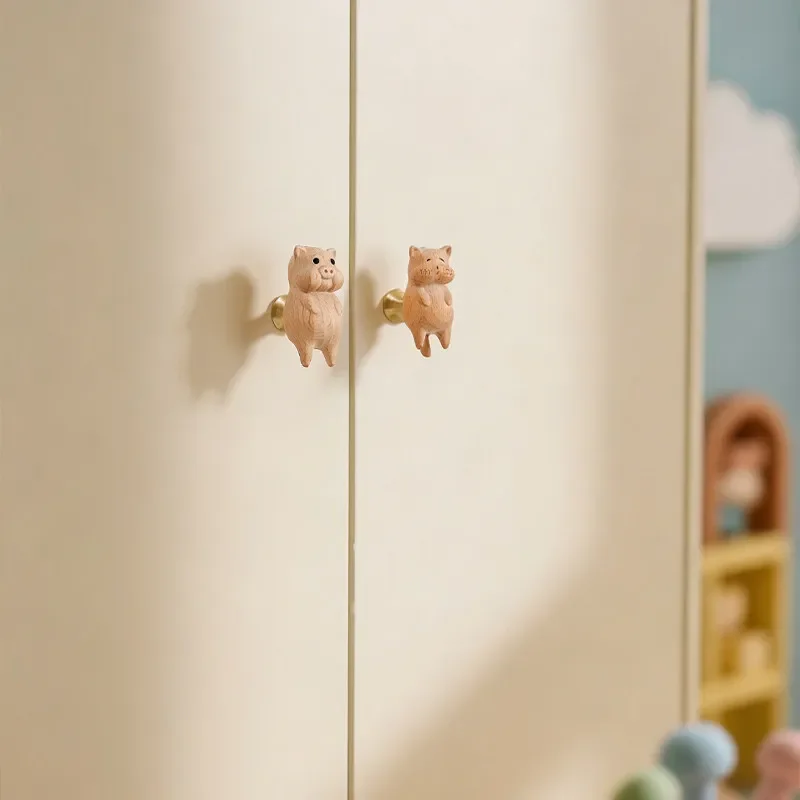 Cartoon Sandalwood Cabinet Handle Cute Light Luxury Kids Room Drawer Knob Closet Pull Baby Room Accessory