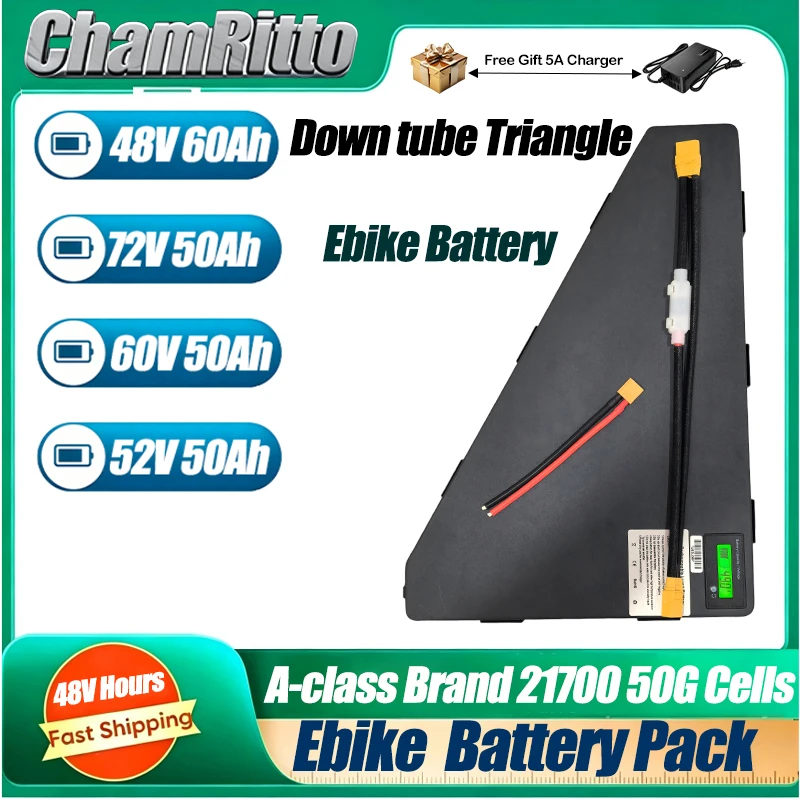 36v 48V 52v 60V 72V 40ah 60ah Ebike Battery Triangle Lithium Ion Batteries Pack 1000W 2000W 3000W Electric Mountain Bike Battery