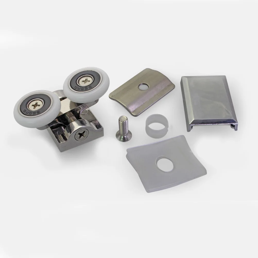 4Pcs Shower Door Rollers Set Double Wheeled Upper Lower Wheels Stainless Steel Bearings Smooth Silent Sliding Bathroom Door