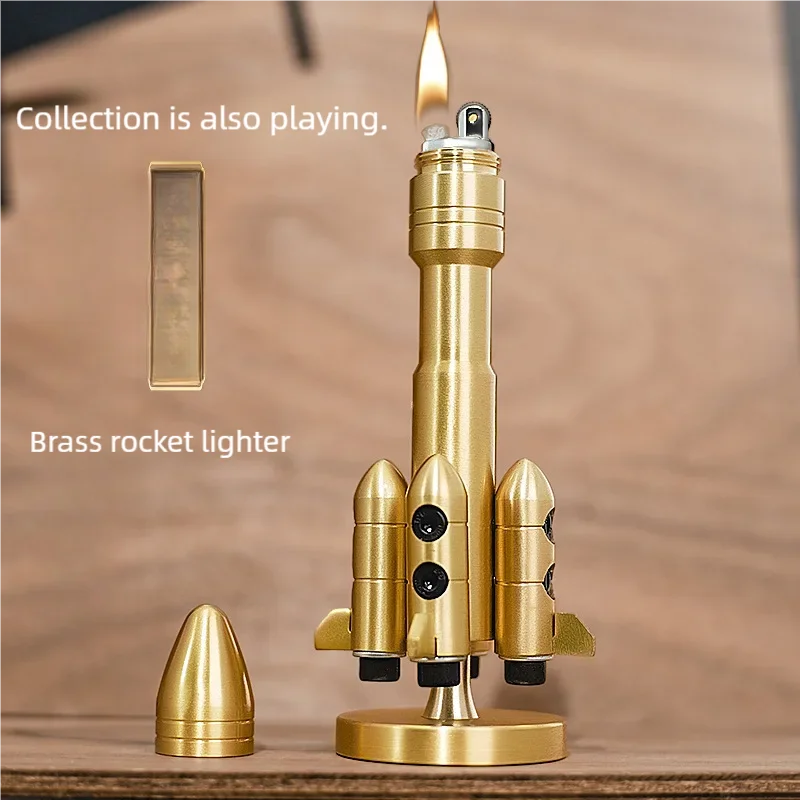 

New Creative and Personalized Ornaments Oil Lighter Cool Collection Gifts New Pure Copper Rotating Rocket Model Fuel Lighter