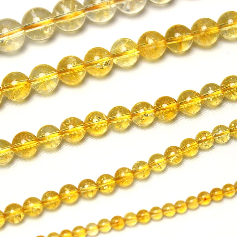 Natural AAA+ Citrines Stone Crystal Round Loose Beads Yellow Quartz For Jewelry Making DIY Necklace Bracelet 15\'\' 4/6/8/10/12mm