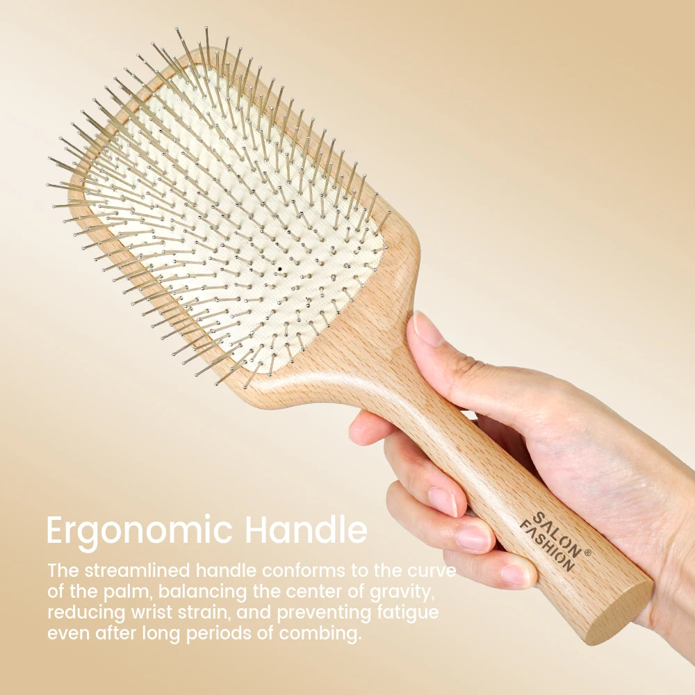 Holz-Massagekamm mit Luftkissen, antistatisch, gegen Haarausfall, pflegende Kopfhautpflege, Styling-Werkzeug für lockiges Haar – Detail 5