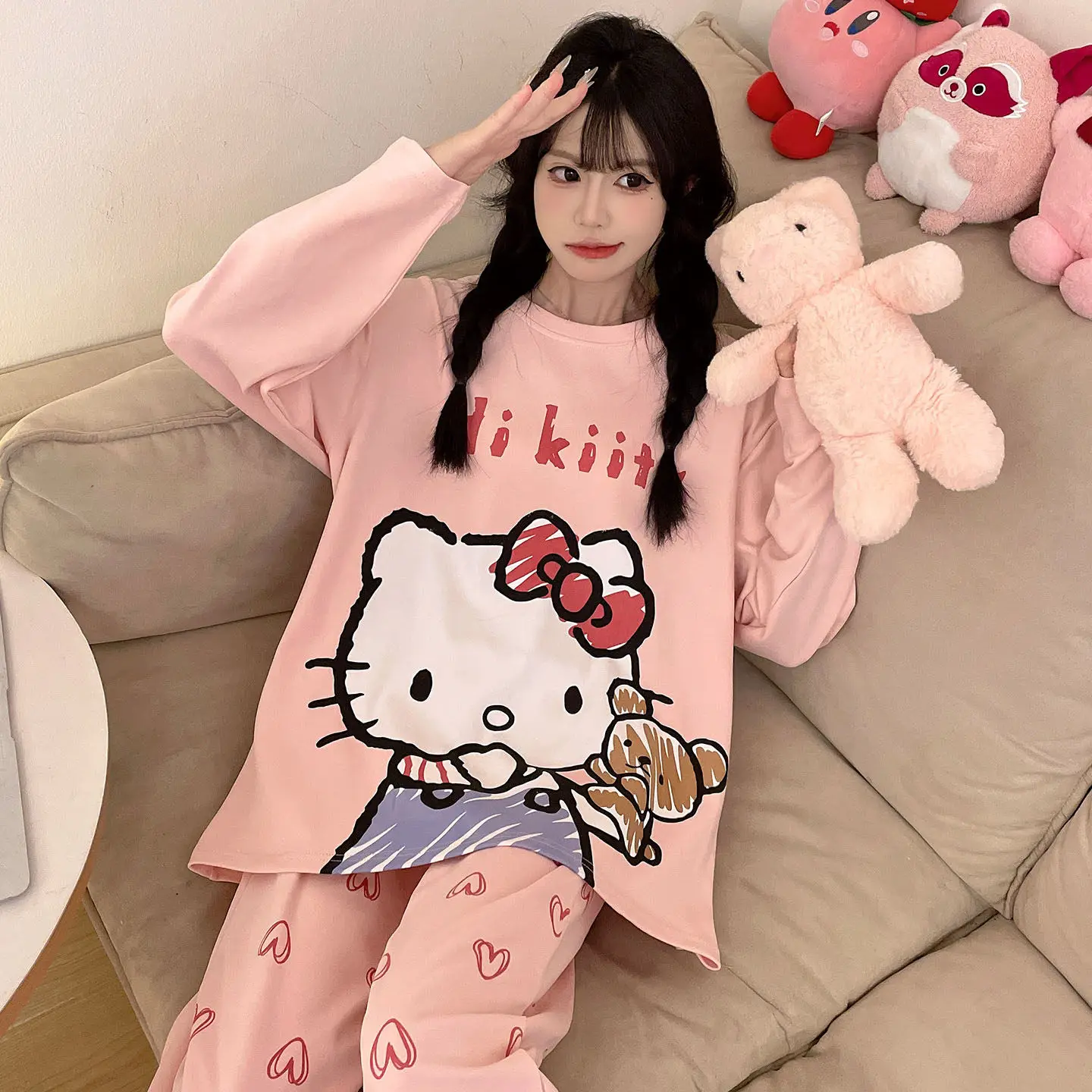 Cotton Sleepwear Women's Spring and Autumn Long Sleeved Set Cartoon Home Clothes Two-piece Set
