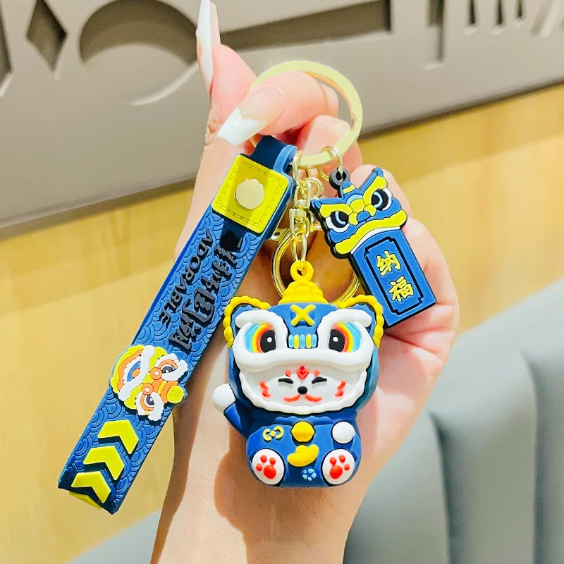 

Creative Cute Lion Dance Lucky Cat Keychain Cartoon cAT Doll Car Keyring Pendant Couple Backpack Charm Key Chains Gifts