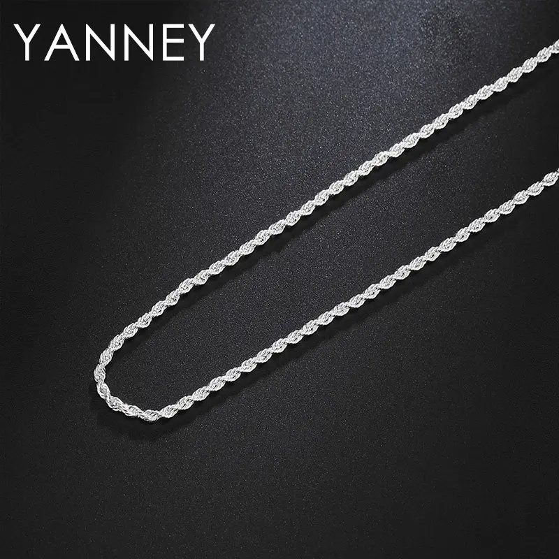 100% Real 925 Silver Necklace 2MM 16-24 Inches Rope Chain Necklace Women Men Wedding Fashion Jewelry Christmas Wholesale