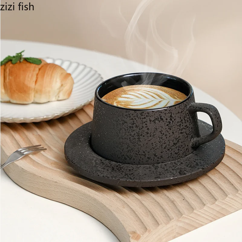 Black Ceramic Coffee Cup and Saucer Set Oatmeal Breakfast Cups Milk Tea Cups Water Cup Coffee Mug Milk Mug Tea Mugs Teacup