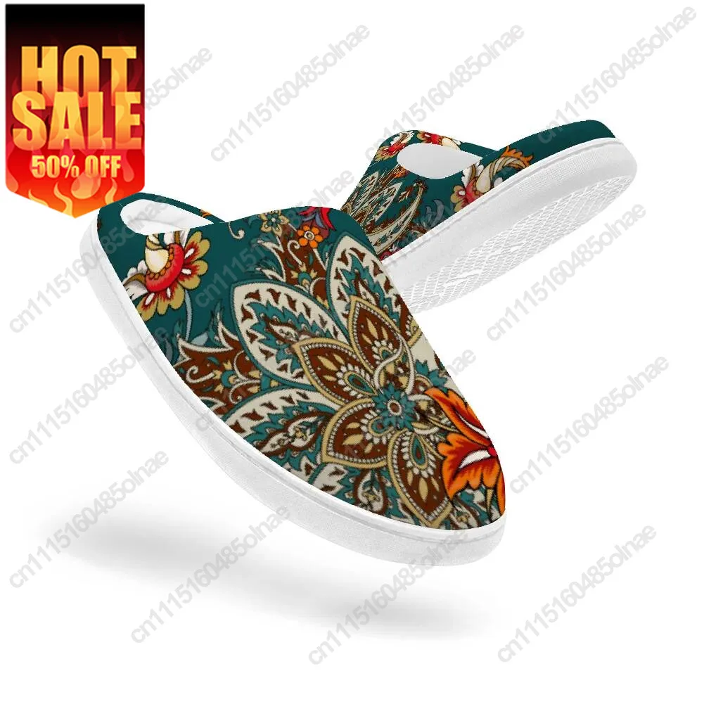 Magnificent Flowers Smiling Home Cotton Slippers For High Quality Plush Casual Keep Warm Shoes Thermal Slipper