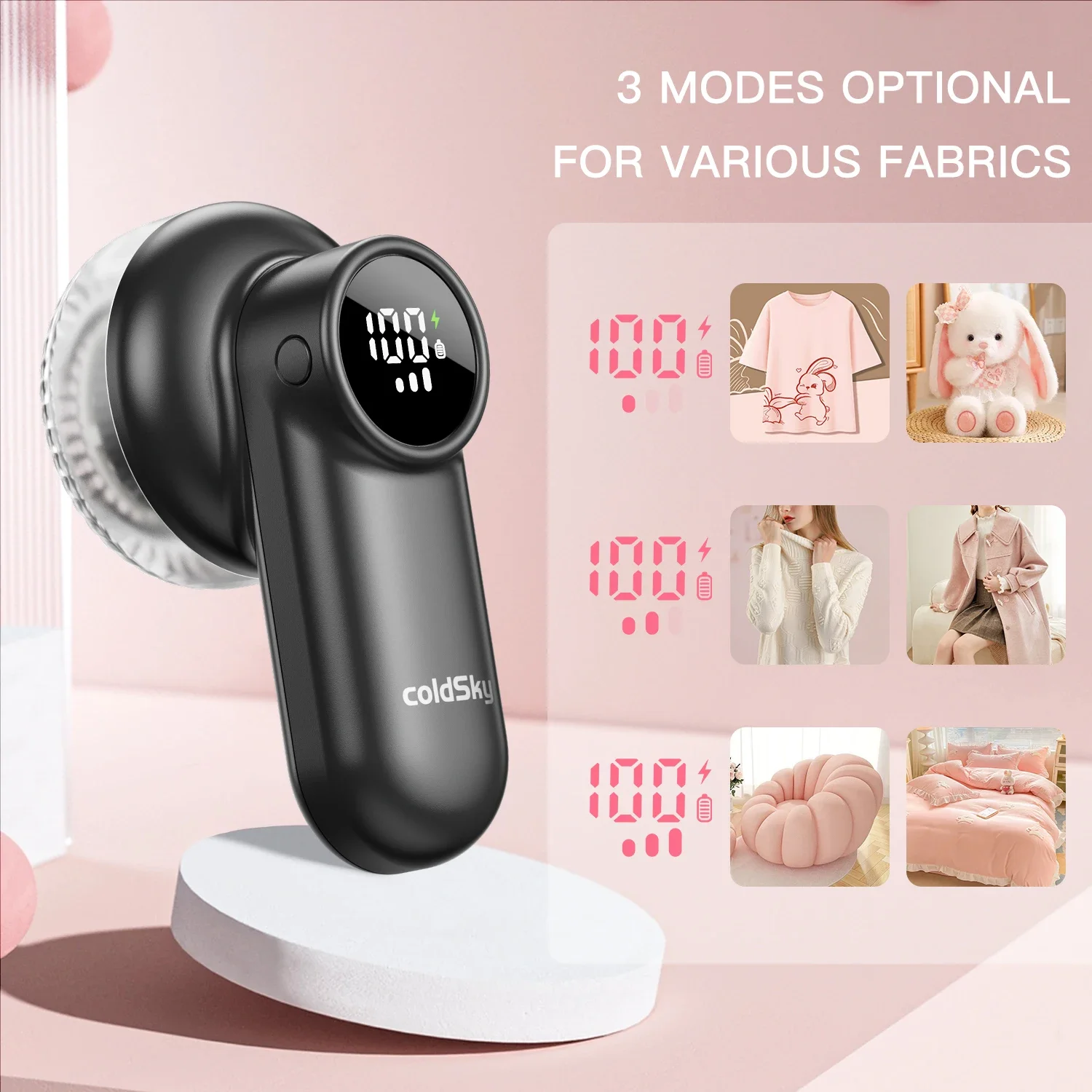 

coldSky Rechargeable Lint Shaver with Digital Display Fabric Shaver Sweater Shaver 3-Speeds with 6-Leaf Blades for Clothes Sofa