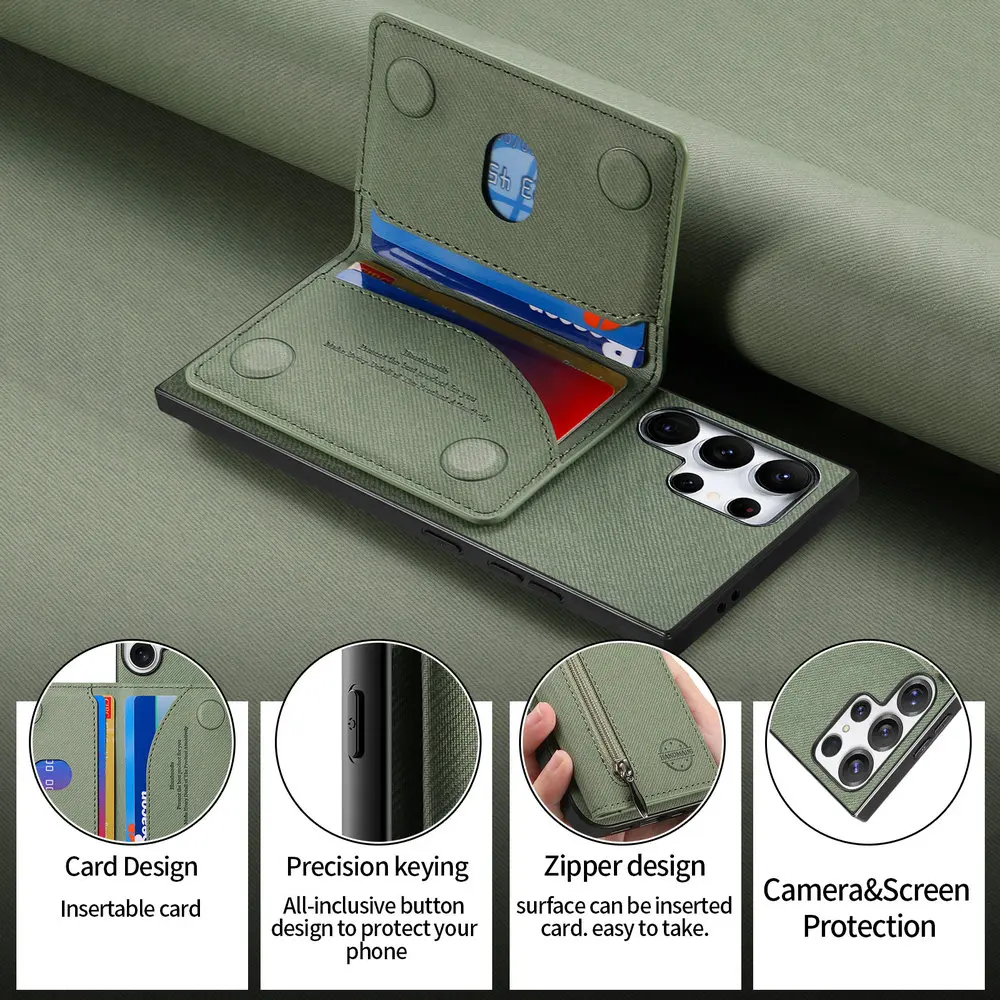 Zipper Leather Wallet Case For Samsung Galaxy S26 S25 S24 S23 S21 Ultra 5G Back Cover S26 FE S25 Edge S24 S 23 22 21 Plus Funda