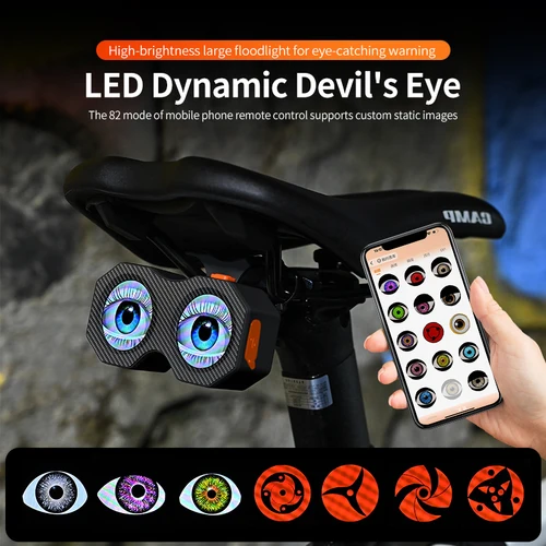 Imagen 2 del producto Lámpara de ojo del diablo para motocicleta, luz trasera para bicicleta eléctrica, modificación de espejo trasero, ojo de águila, LED, atmósfera dinámica, Control por aplicación