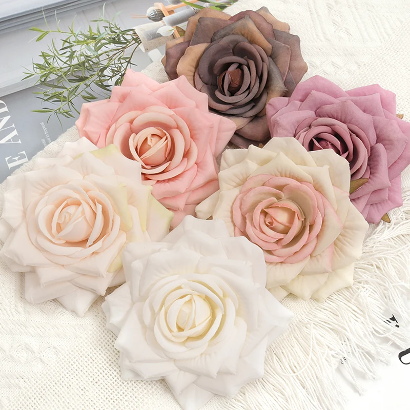 20pcs High-Quality10CM Large Rose Artificial Silk Flower Heads DIY Wedding Decoration Wreath Scrapbooking Craft Fake Flowers