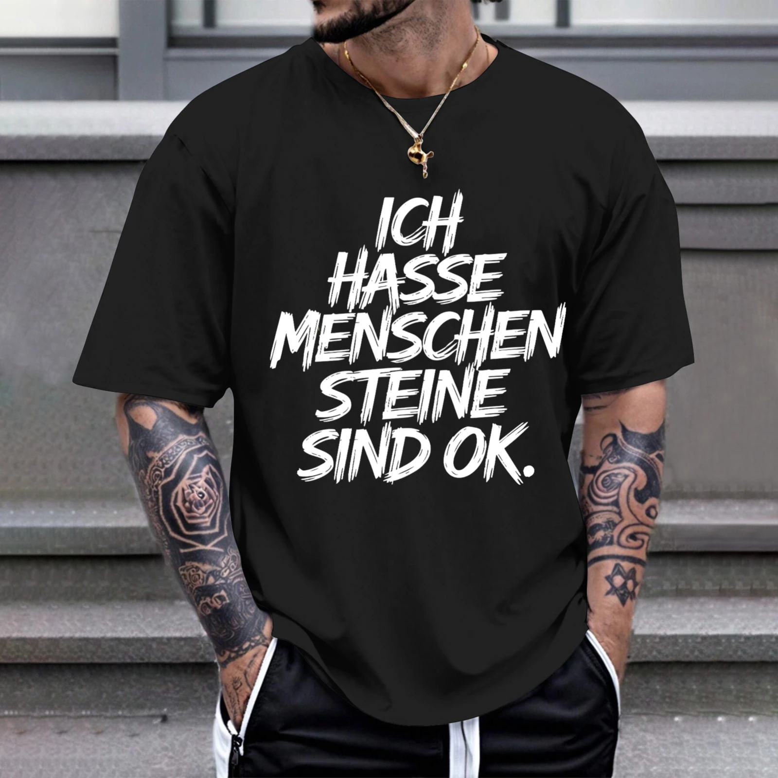 Herren-T-Shirt „I hate people stones are ok“ – perfekt für Freizeitkleidung, Partys und Karnevalsoutfits