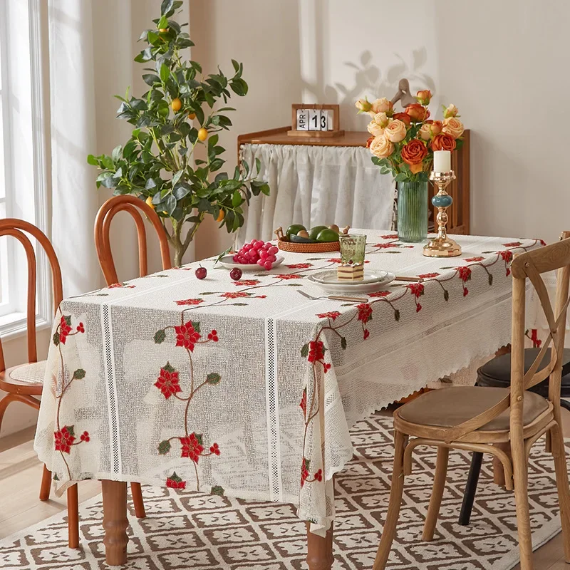 

Lace cotton and linen art dust-proof pastoral style table cloth brown
