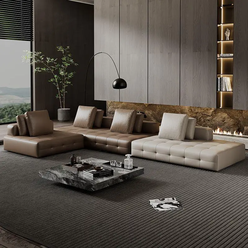 

#Italian Luxury Large Flat Corner Lawrence Sofa High-End Modular Combination Genuine Leather Minimalist Style