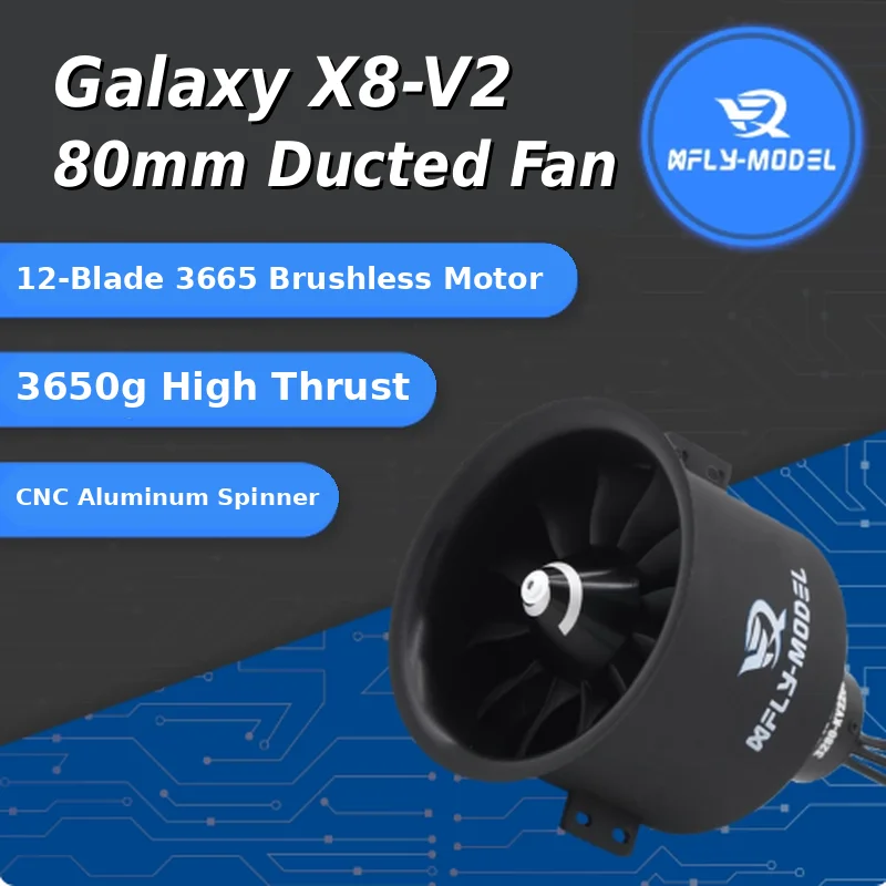 XFly 80mm V2 12-Blade EDF Power System, 3665-KV2300 6S Inrunner Electric Ducted Fan For RC Model Plane