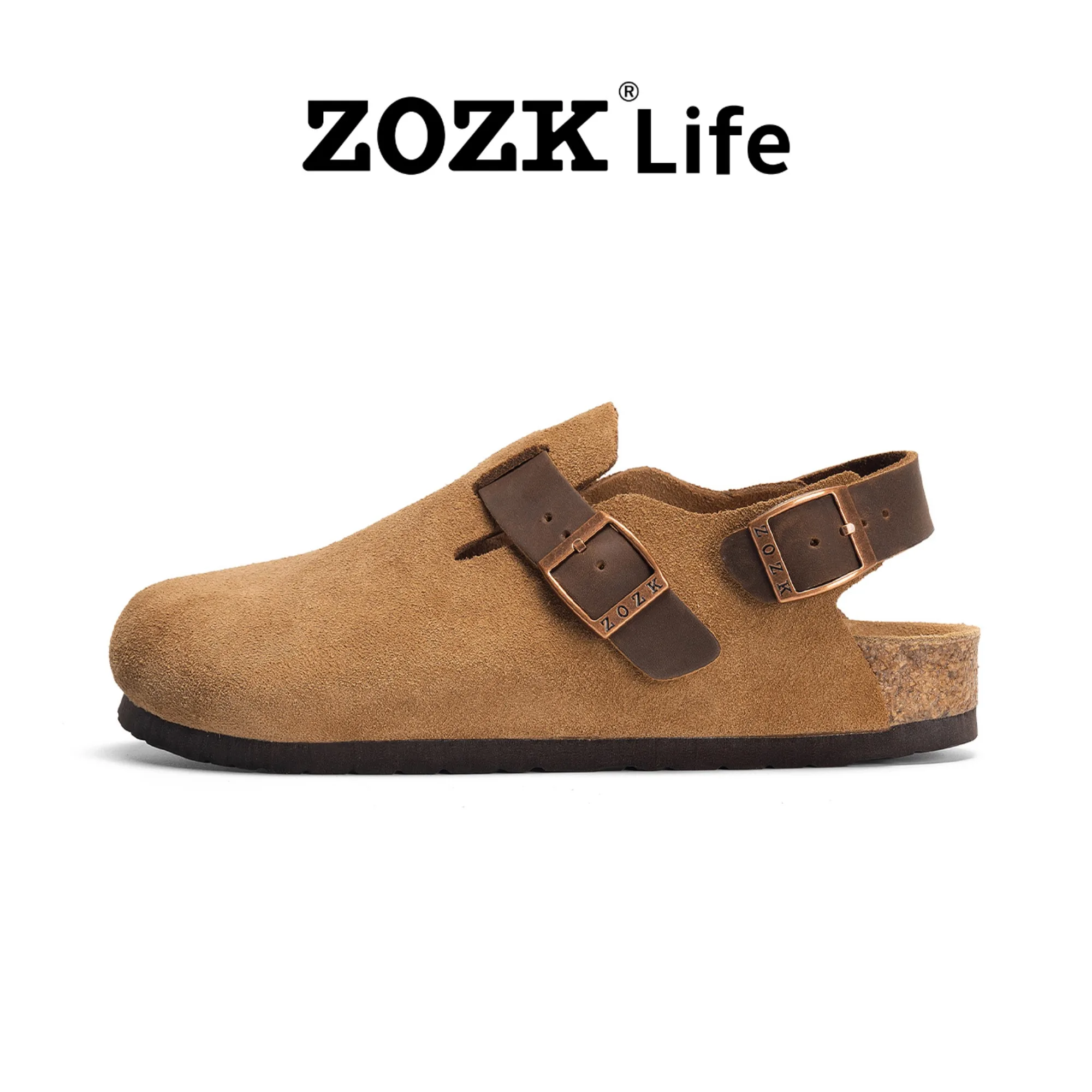 

Женские сандалии ZOZK Life из натуральной кожи, полузакрытый носок с ремешком на каблуке, удобные туфли без шнуровки с пробковой крошкой