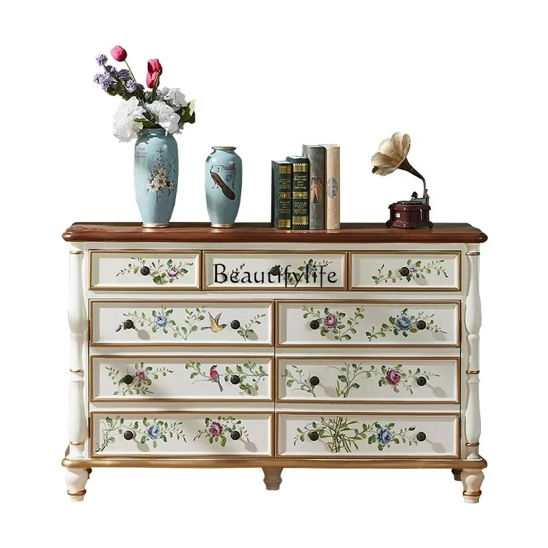 

FG28American rural pastoral painted double door side cabinet locker solid wood shoe cabinet