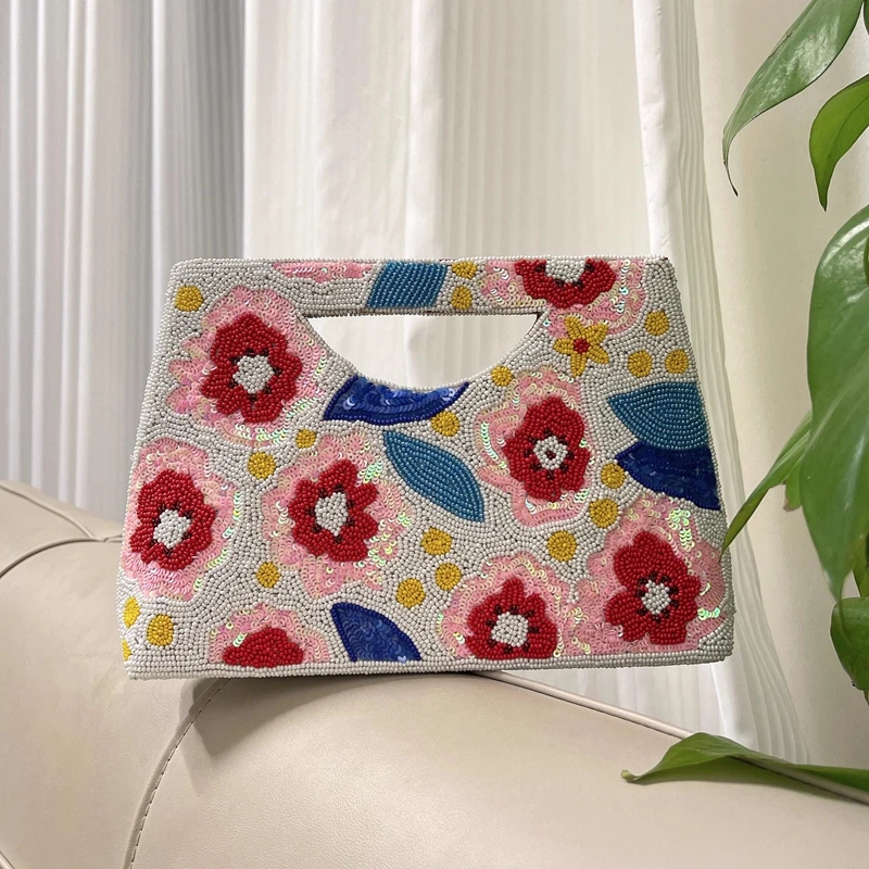 DOYUTIG Brand Women\'s Indian Beaded Handbag Retro Handmade Mini Totes Lady Embroidery Bead Evening Bags Wedding Party Bag N029