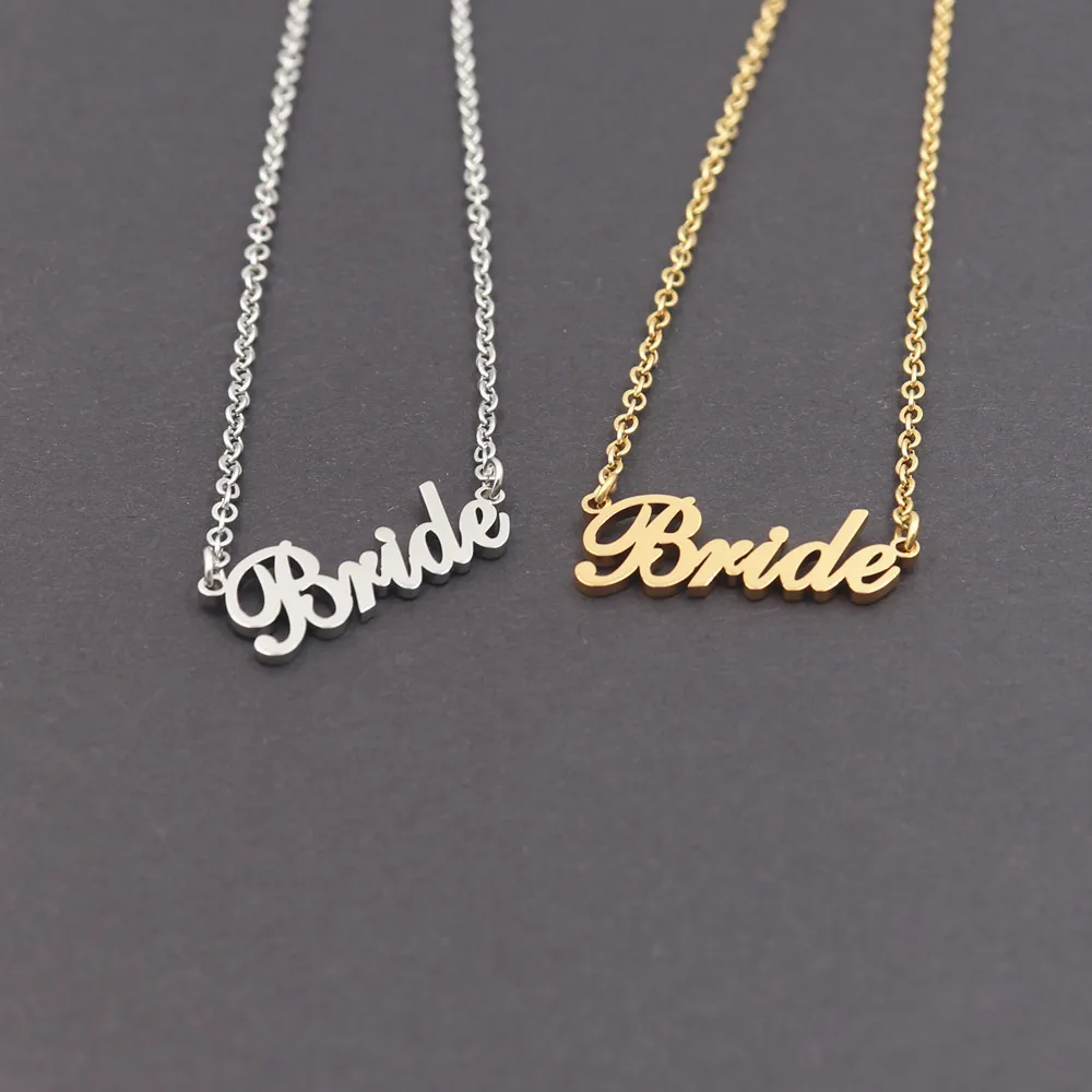 Script Letter Mrs. Bride Mommy Wife Necklaces For Bridesmaid Gift Wifey Choker Necklace Stainless Steel Collier Femme Jewelry