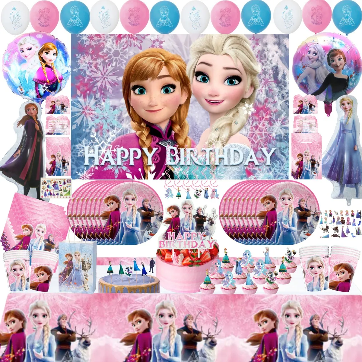 Disney Frozen Birthday Party Decoration Disposable Tableware Straw Cup Plate Tablecloth Elsa Balloon Kids Girls Party Supplies