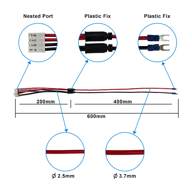 10 unids/lote Cable de alimentación de cobre puro de 60cm y 4 pines Cable de alimentación para módulo de pantalla LED interior y exterior