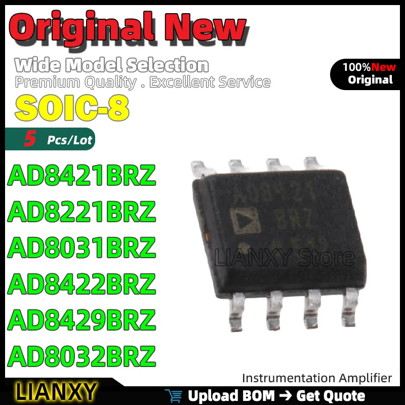 5pcs SOIC-8 AD8421BRZ AD8221BRZ AD8031BRZ AD8422BRZ AD8429BRZ AD8032BRZ Instrumentation Amplifier New Original